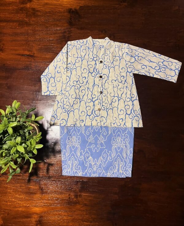 Kids Cotton Kebaya (Blue) - Image 3